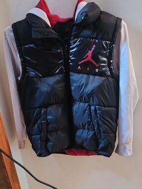 Nike Black Puffer Vest with Pink Jumpman AIR Logo